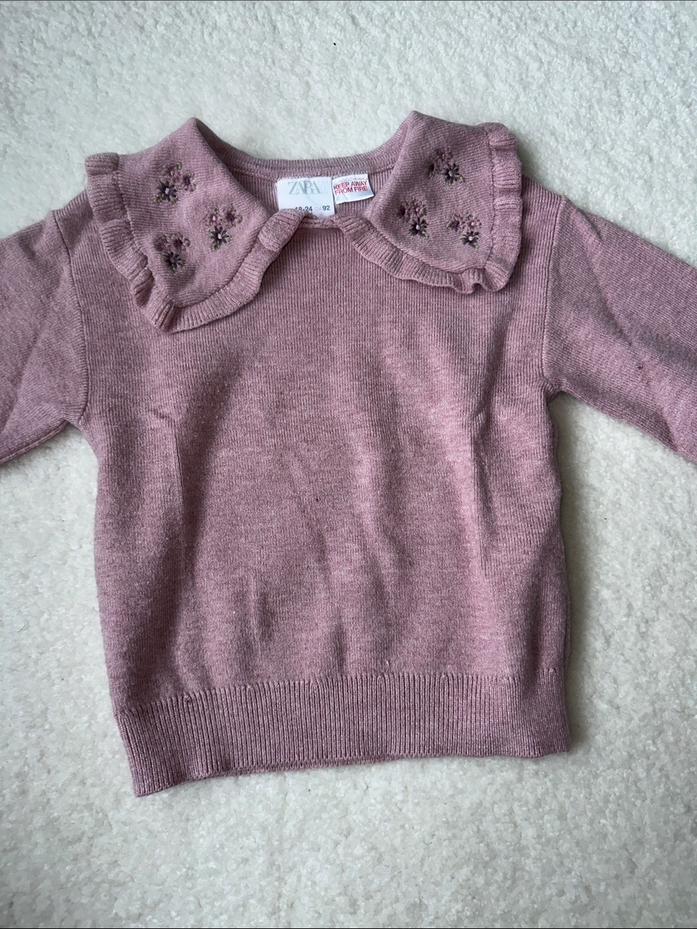 Zara Dusty Rose Embellished Collar Knit Sweater